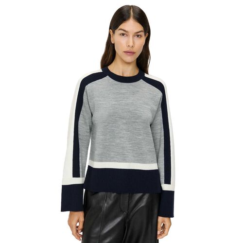 Veronika Maine Light Grey Colour Block Merino & Cotton Jumper